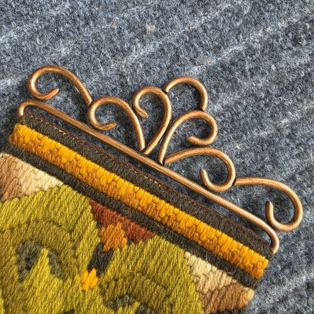 Vintage Norwegian Tapestry Bell Pull Cast Hardware Scandinavian Hand Made 5 x 30